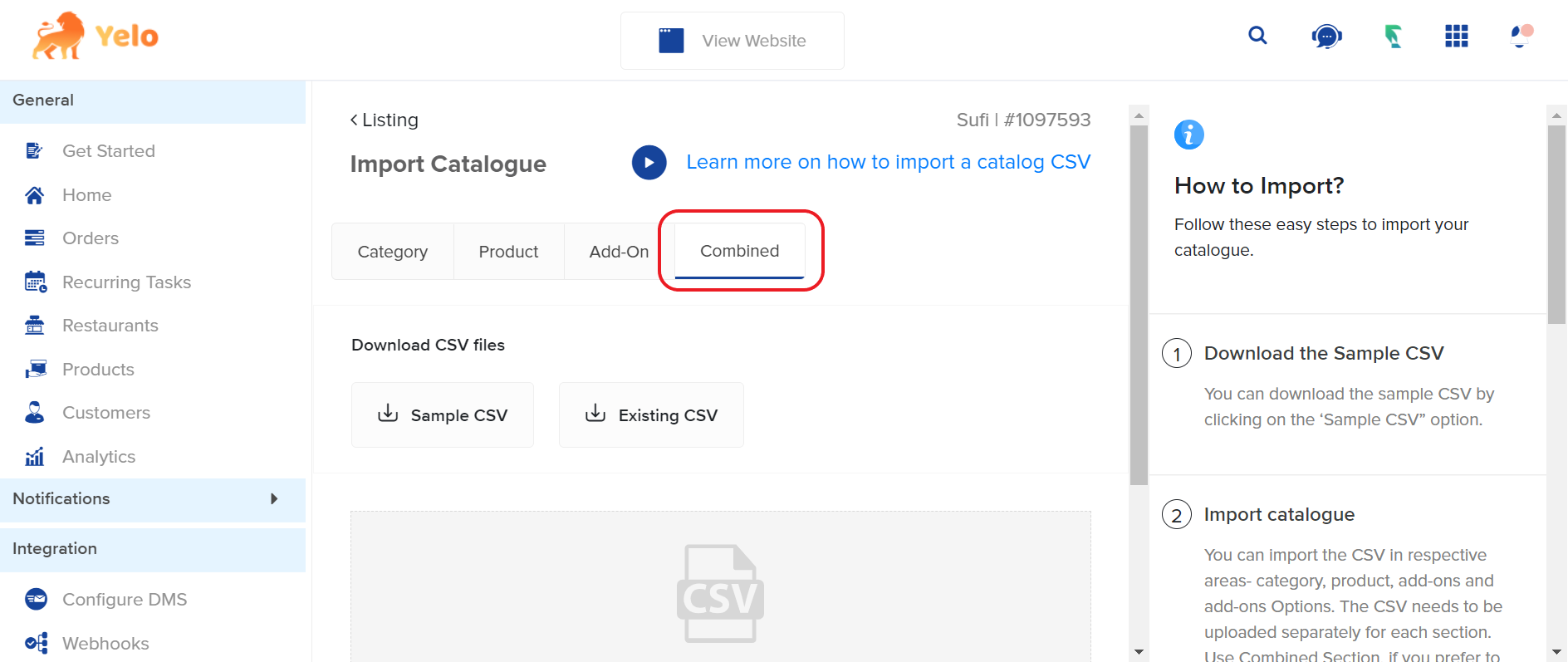 Combined CSV button