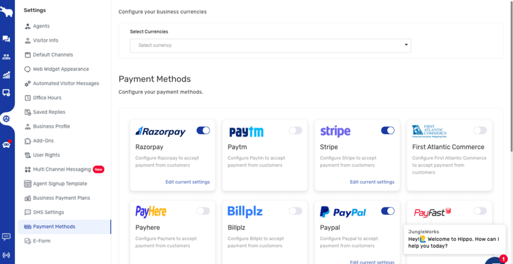 payment methods setup