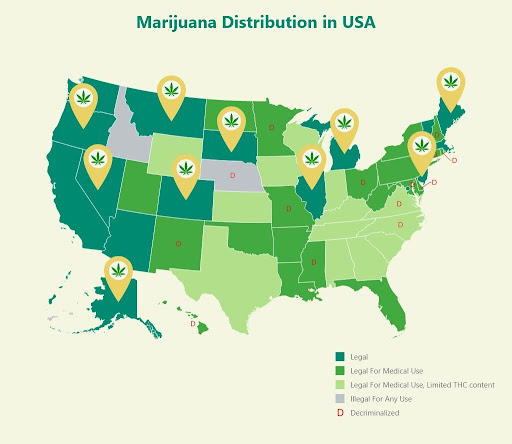 توزيع الماريجوانا في الولايات المتحدة الأمريكية